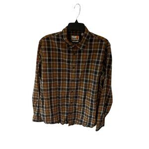 Timberland Brown Plaid Flannel Button Up Shirt XL Regular Fit Long Sleeve